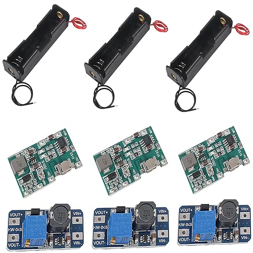 3PCS 18650 Lithium Li-ion Battery Charger Module with 1-Slot 18650 Battery Holder and MT3608 DC-DC Adjustable Boost Module 2A