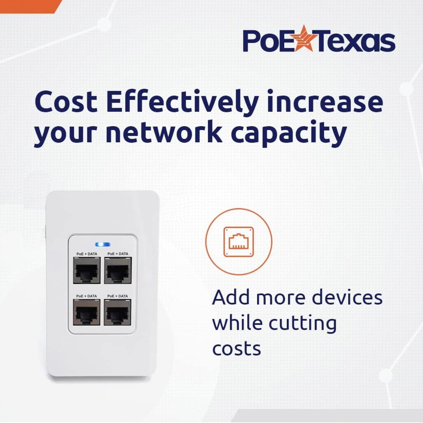 PoE Texas 4 Port in-Wall Gigabit PoE Extender Switch - Plug & Play Stable Power Over Ethernet Switch Plate with IEEE 802.3bt Uplink & Full Passthrough