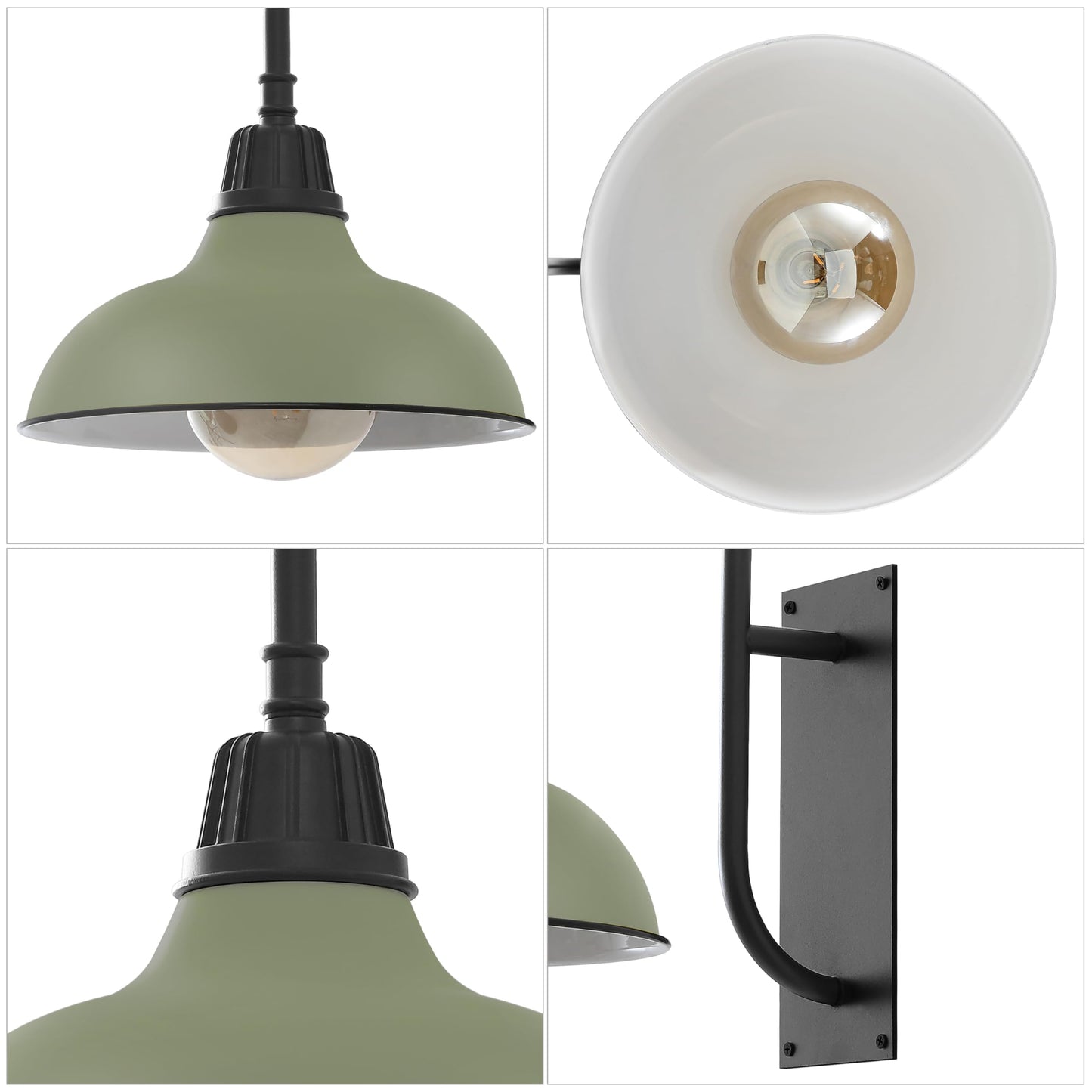 JONATHAN Y 12.25" Matte Olive Green/Black 1-Light Farmhouse Gooseneck Outdoor Wall Sconce Lamp, with Black Metal Bowl Shade, Industrial Iron LED Porch