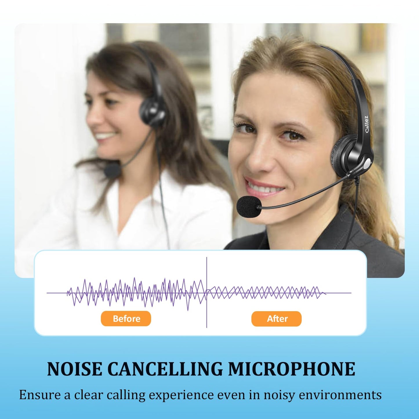 Callez 2.5mm Telephone Headset with Noise Cancelling Mic & Mute Switch Office Phone Headset Compatible with Panasonic VTech AT&T ML17929 Cisco SPA