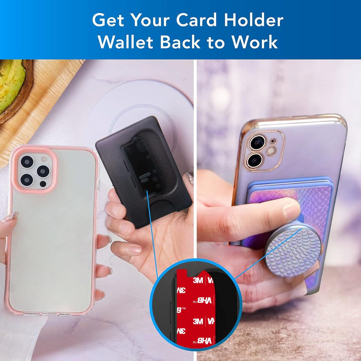 8Pcs Sticky Adhesive Replacement for Socket Wallet+ Back, 3M VHB Strong Sticker Pad for Popswallet Card Holder Base, Phone Wallet Plus Removable