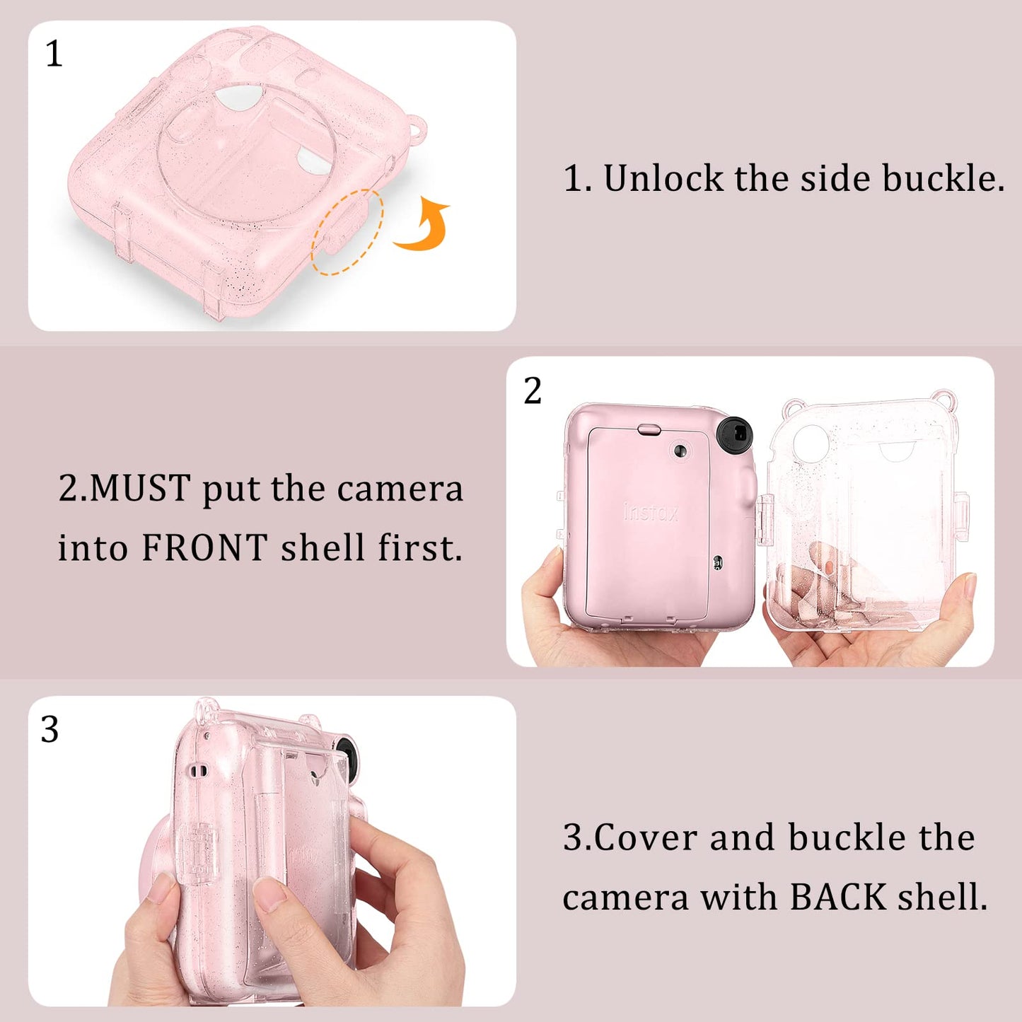 Fintie Protective Clear Case for Fujifilm Instax Mini 12 Instant Camera - Crystal Hard Shell Cover with Upgraded Film Pocket for Storing Photos