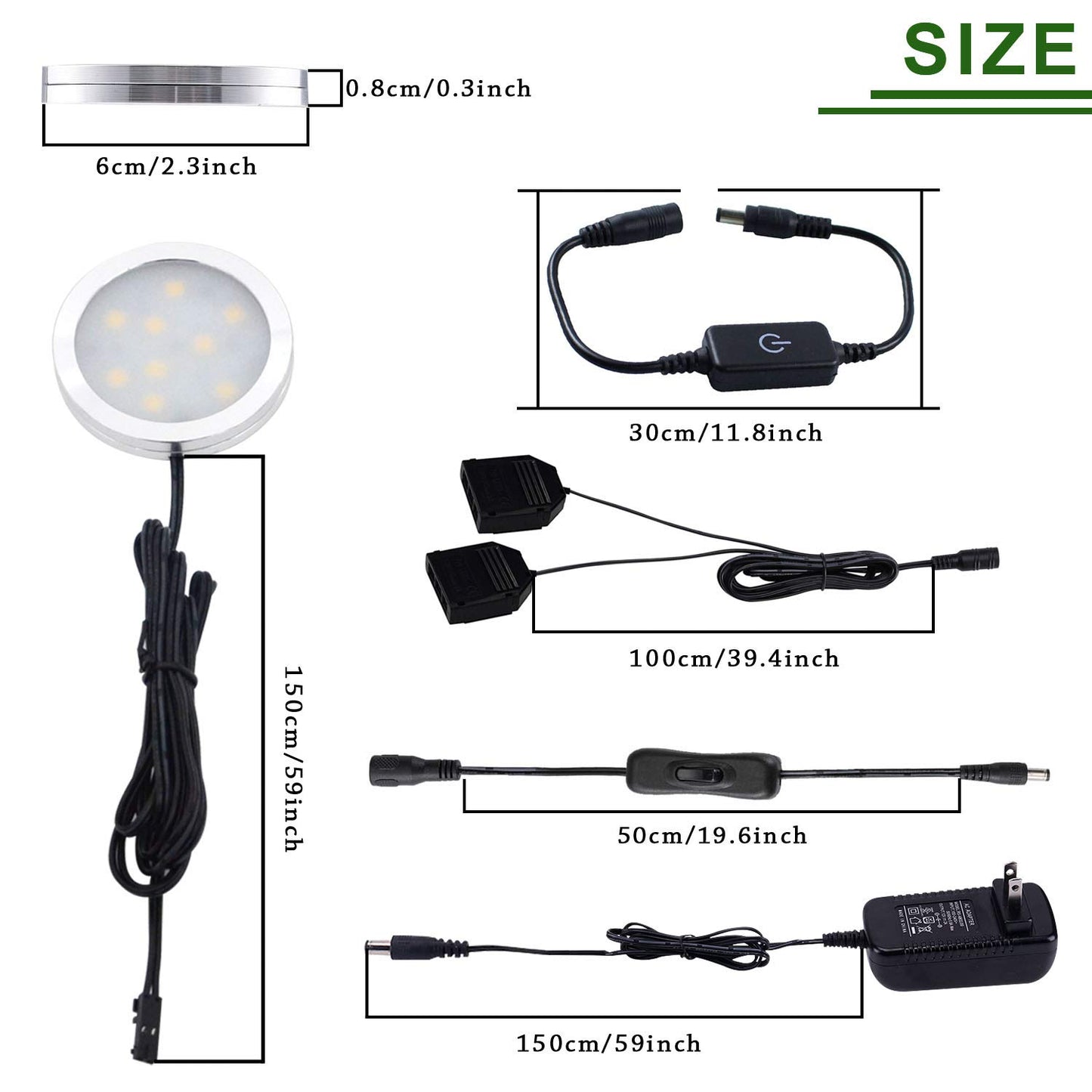 AIBOO Under Cabinet LED Puck Lights Kit with Touching Switch Dimmable for Kitchen Cupboard Closet Lighting (6 Lights,Daylight White)