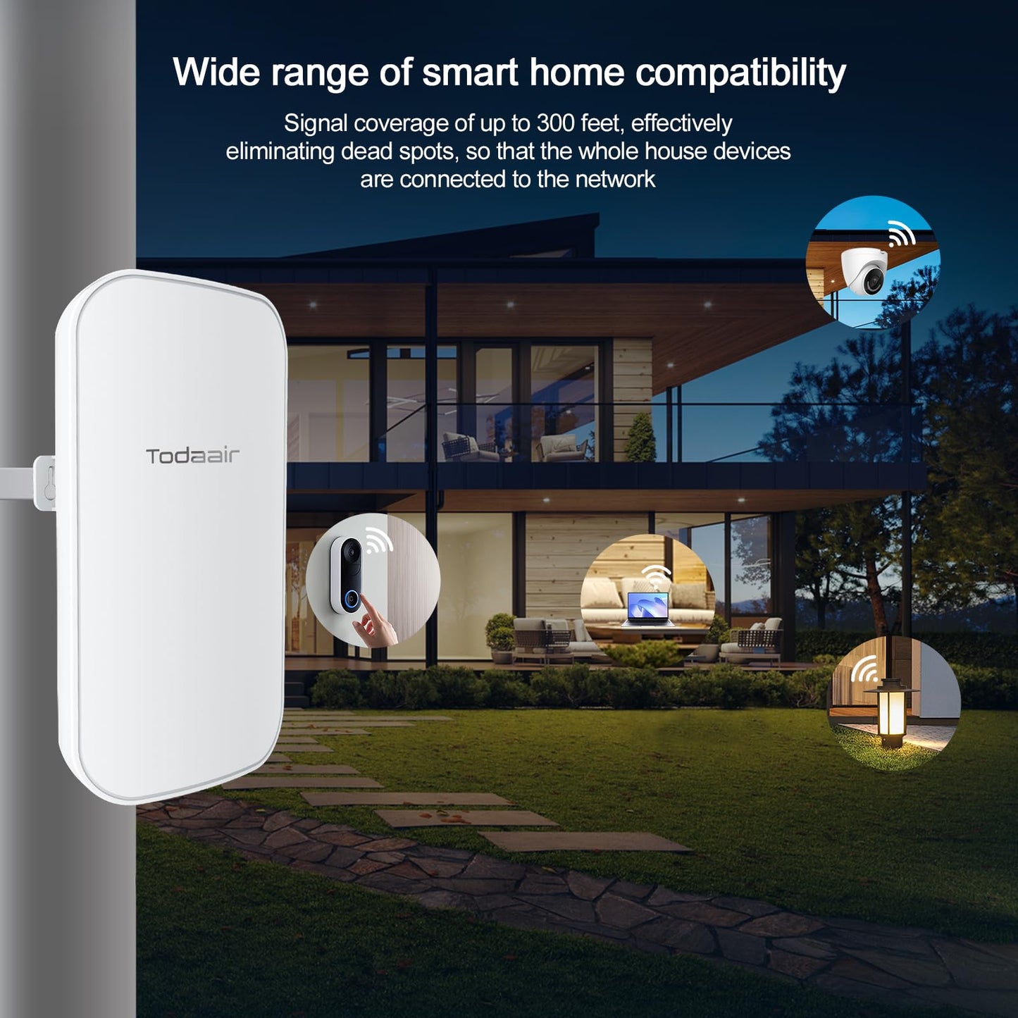 TODAAIR Outdoor WiFi Extender?WiFi Booster | Repeater & AP Mode?IP65 Weatherproof | Up to 300Mbps WiFi Repeater | Easy Set Up WiFi Repeater Wireless