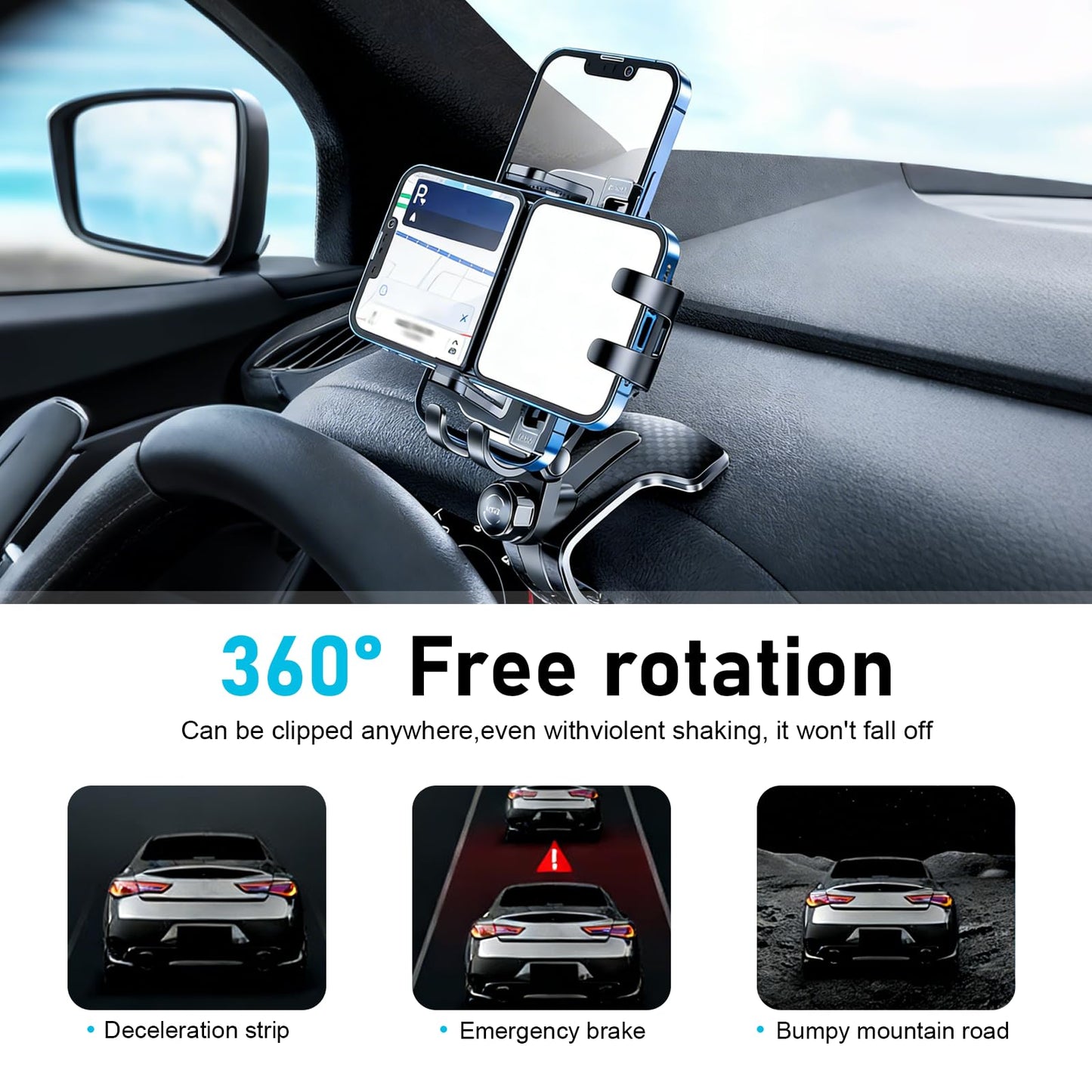 Fiknonk 1 PC Car Phone Holder 360 Degree Rotation, Dashboard Phone Cradle Mount, Gravity Auto-clamping Navigation Bracket, Universal for Most Cars