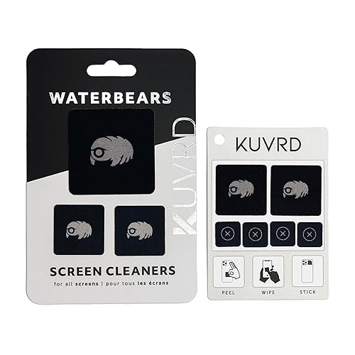 KUVRD Waterbear - Universal Screen Cleaners - Teeny Tiny Cleaning Tools for Your Lenses & Screens - 2-Pack - (1 Patch Set, 1 Pad Set)