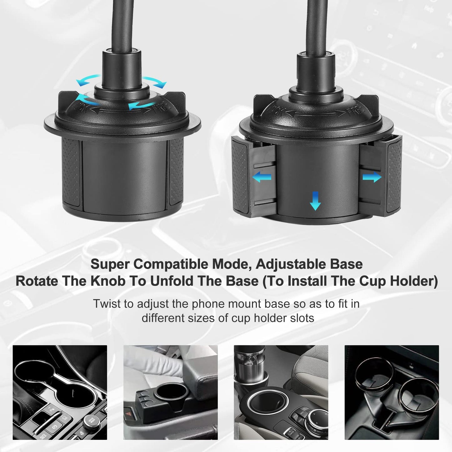 YUHENG Car Cup Holder Mount with 360° Rotation Adjustable Gooseneck,Car Phone Holder Mount for All Smartphones Cup Holder Cell Phone Automobile