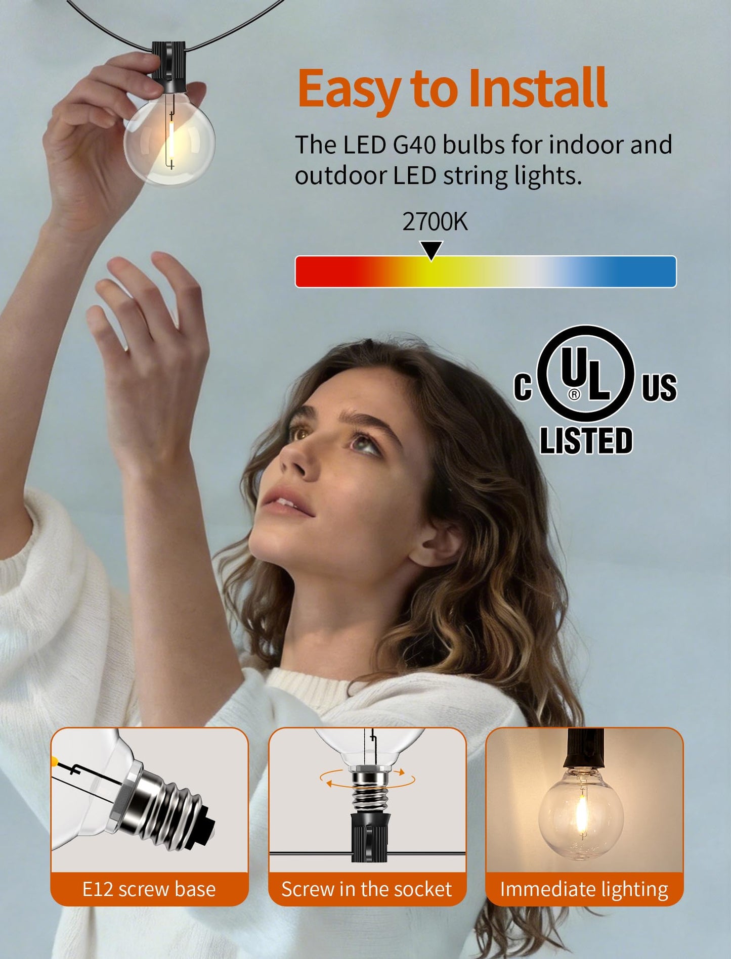 WHOLESEASON 25Pack G40 Led Replacement Bulbs, E12/C7 Candelabra Base