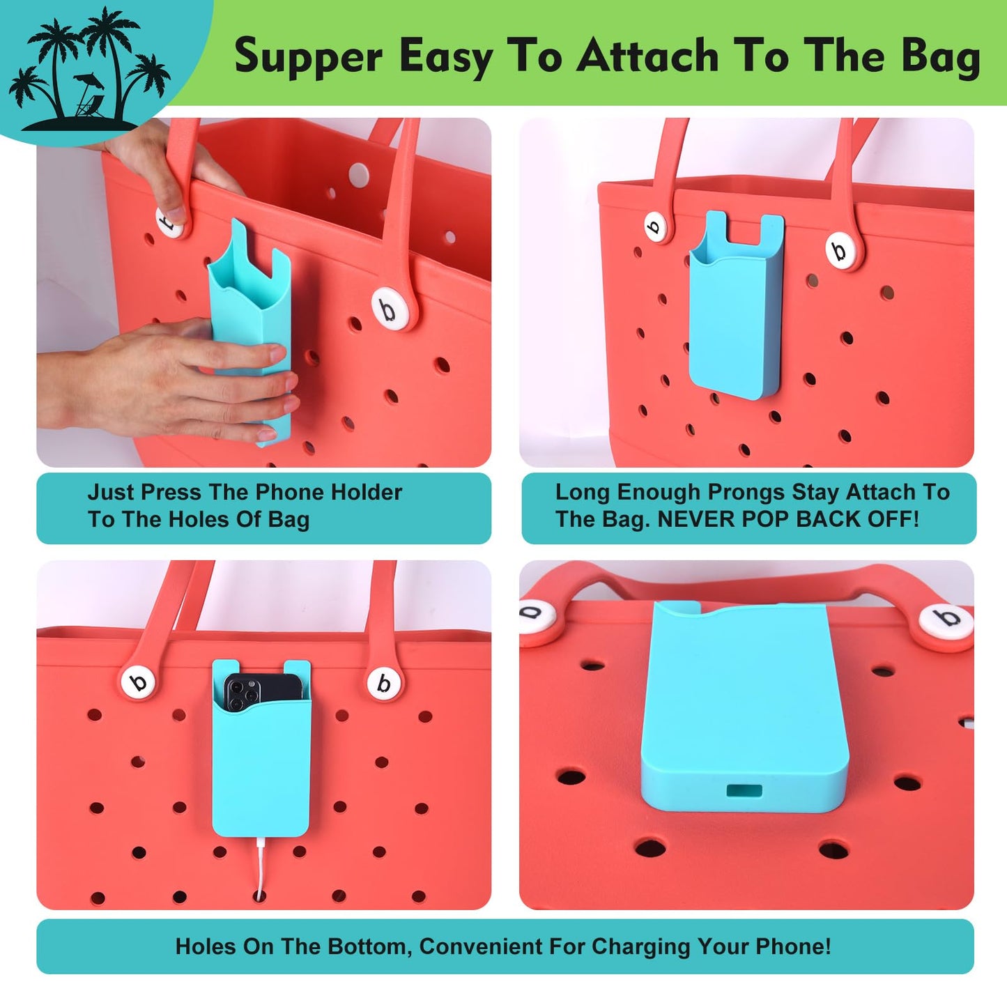 Raymall Phone Holder Compatible with Bogg Bag and Simple Modern Beach Tote, Universal Hard ABS Plastic Cell Phone Case Holder Accessories for Bogg Bag