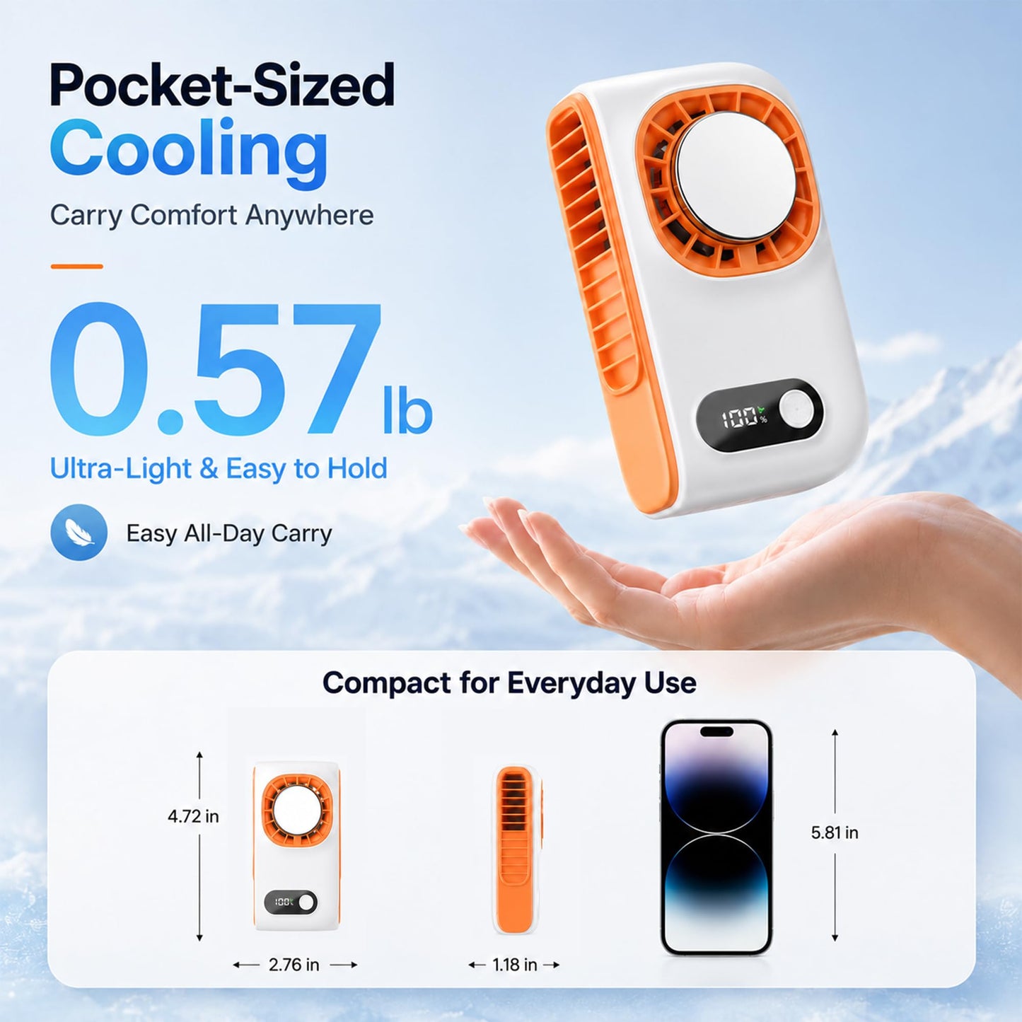 Sovrelon Waist Fan with Ice Cooling, 3-in-1 Wearable Clip On?5-Speed Strong Airflow, Rechargeable Personal Fan for Outdoor Sports, Work, Travel, Home