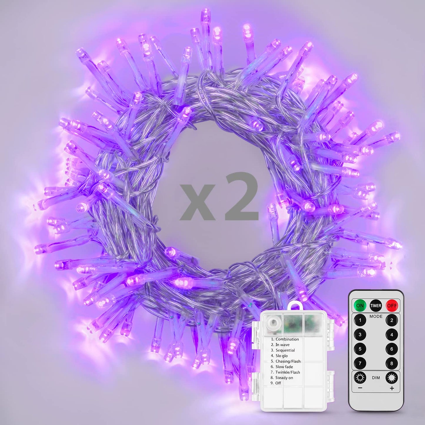 Koxly String Lights, 2 Pack Battery Operated String Lights with Remote Timer Waterproof 8 Modes String Lights for Bedroom,Garden,Party,Xmas Tree