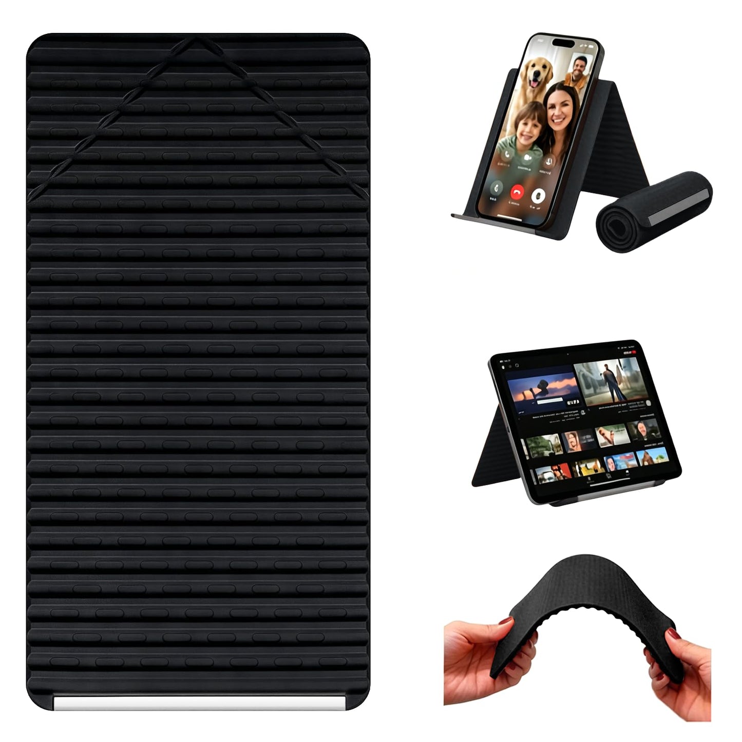 XIMAND Silicone Phone Holder, Flexible Foldable Adjustable Phone Holder with Aluminum Core, Bendable Airplane Phone Mount for Travel Tray Table