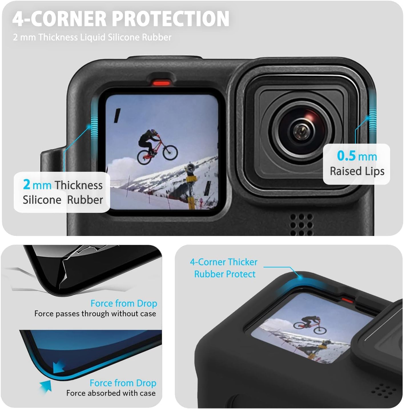 Accessories Kit Protective Soft Silicone Case for GoPro Hero 12/11/10/9 Black, Sleeve Case with Rubber Lens Cover + Screen Protector + Battery Side