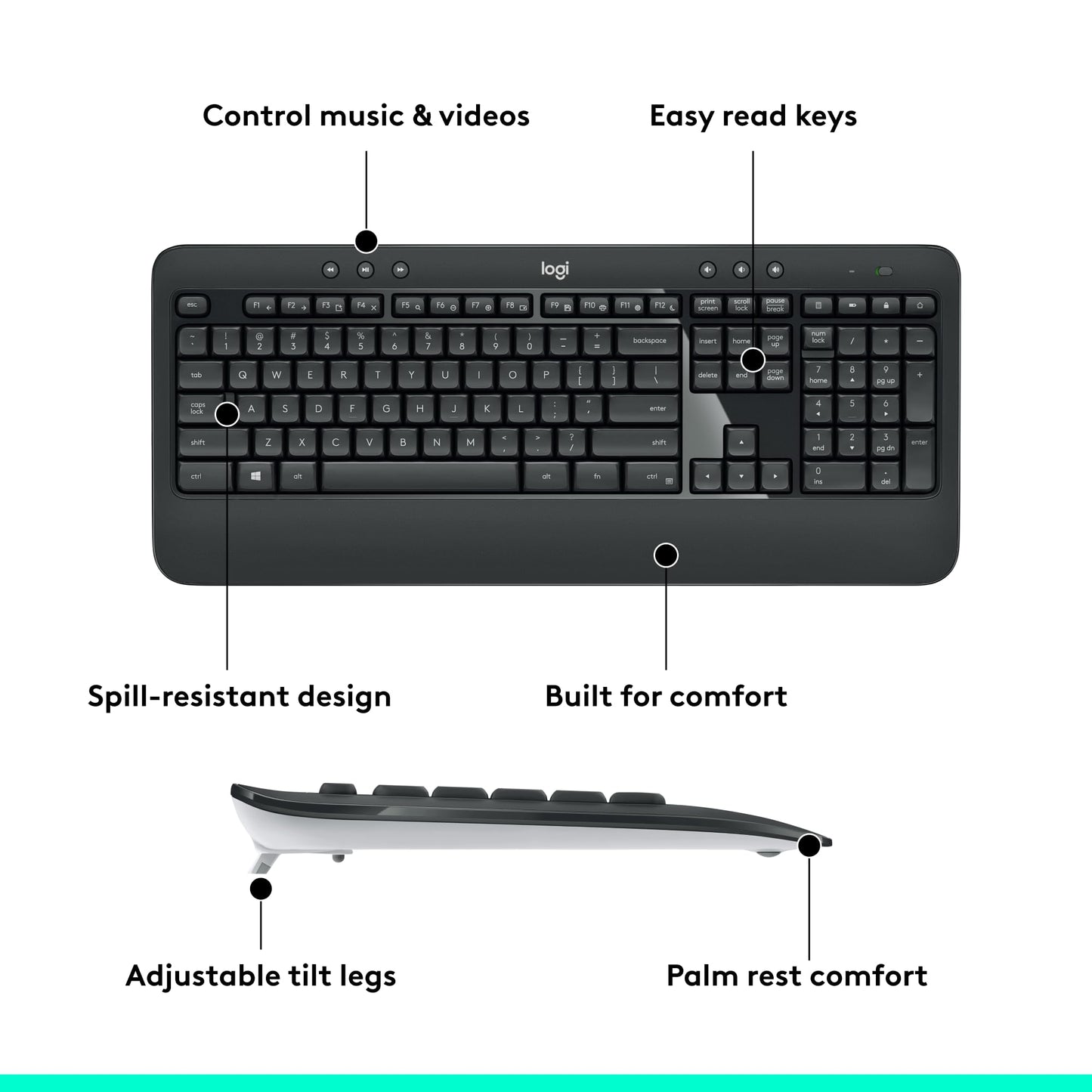 Logitech MK540 Advanced Wireless Keyboard and Mouse Combo for Windows, 2.4 GHz Unifying USB-Receiver, Multimedia Hotkeys, 3-Year Battery Life, for PC, Laptop