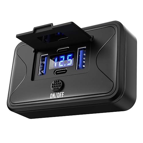 MNJ Motor 78W 4 Port 12V USB Outlet Wall Mount, Charger Socket Panel Surface Mount with LED Voltage Display ON/Off Switch, Dual 36W & 30W PD & Dual