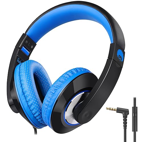 rockpapa Comfort+ Kids Headphones with Microphone, Boys Girls Student Over-Ear Headphones Wired for School Classroom Laptop PC Computer Tablet Black…