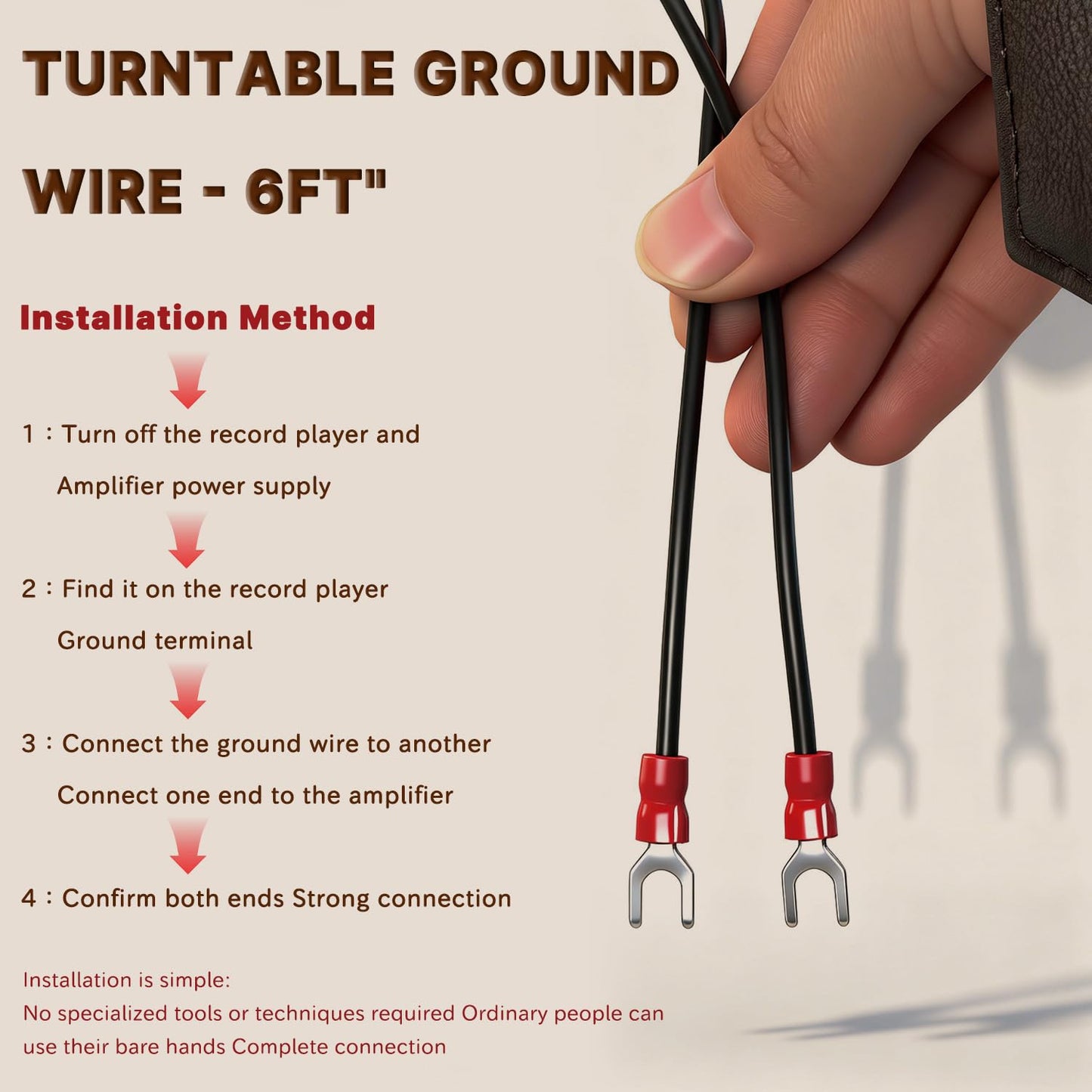 Technic Phonograph Turntable Ground Wire for Magnetic Cartridge Turntables, 6-ft
