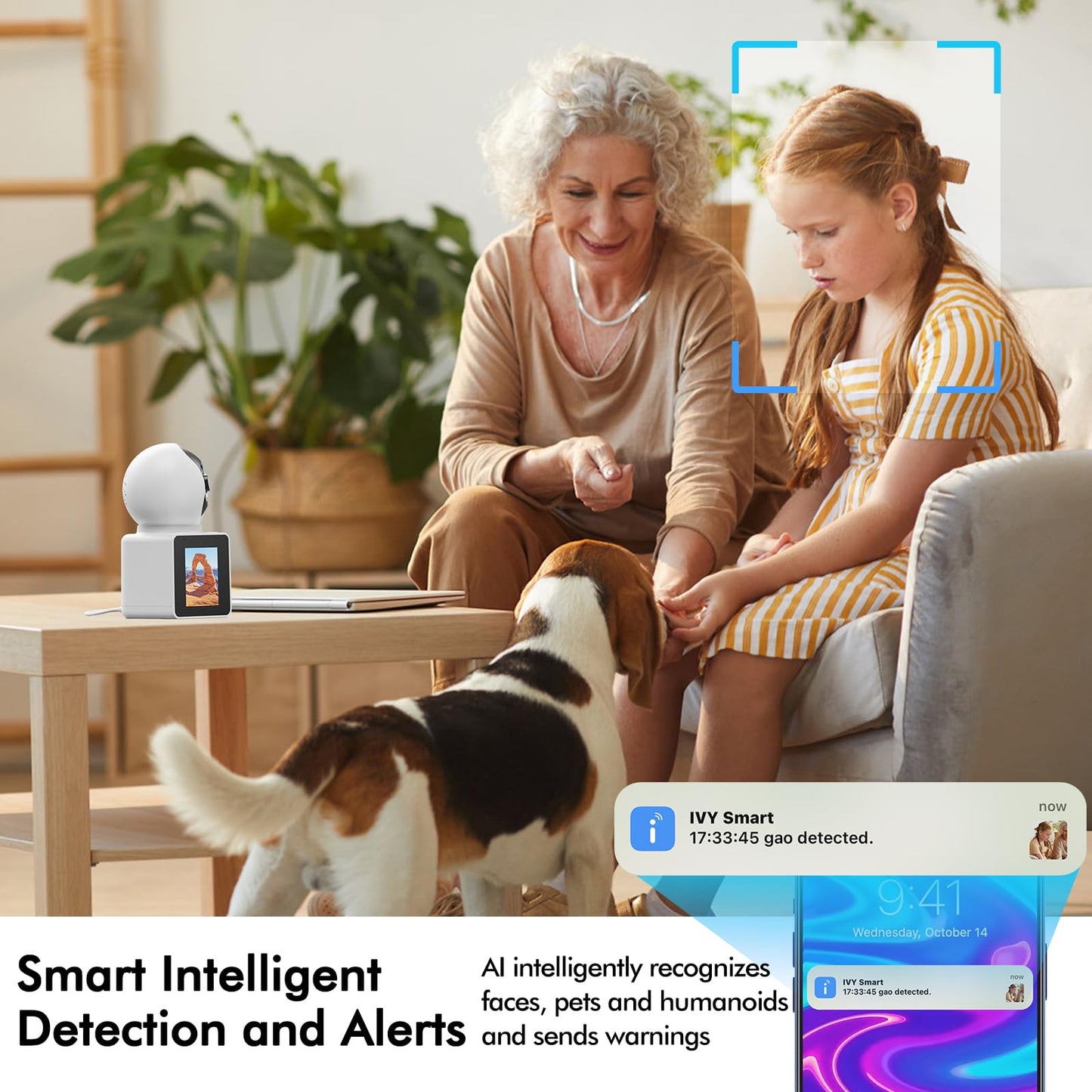 NAZRIO Home Two Way Video Camera, 2.4" Indoor 2K Cameras for Baby & Elderly Care, Pet/Dog/Cat Cam, AI Siren Security, Night Vision, Phone App, 2.4Ghz
