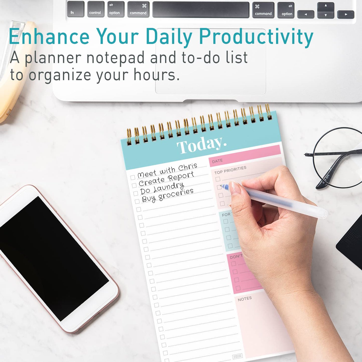 S&O Daily Planner Notepad for Productivity - 52 Page Routine To Do List - Undated Writing pad and Organizer - Every day To Do List Scheduler- Coiled