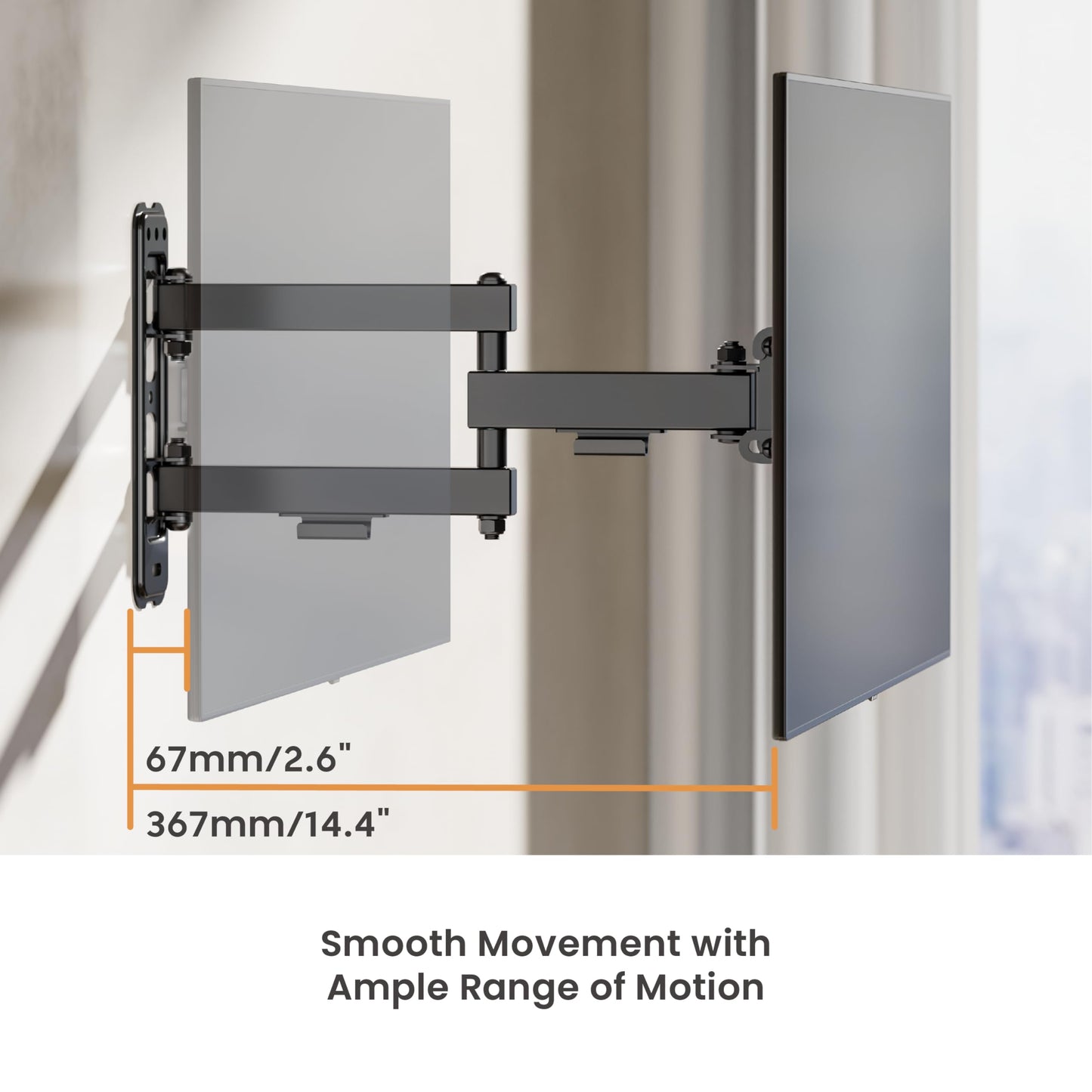 PL-443 Landscape to Portrait Vertical Rotation Full Motion TV Monitor Wall Mount Bracket Articulating Arms Swivel Tilt for Most 13" to 55" Flat Screen