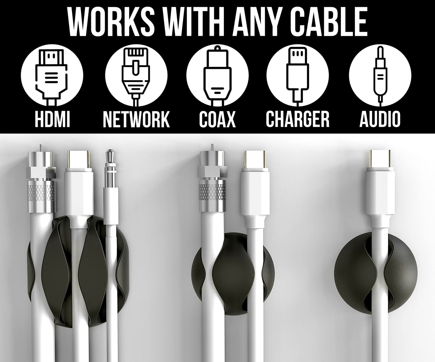 JTek Cord Organizer, Adhesive Cable Holder, 24 Pack, Black and White | Cable Organizer, Cord Holder, Desk Organizers, Cable Clips | Cable Management