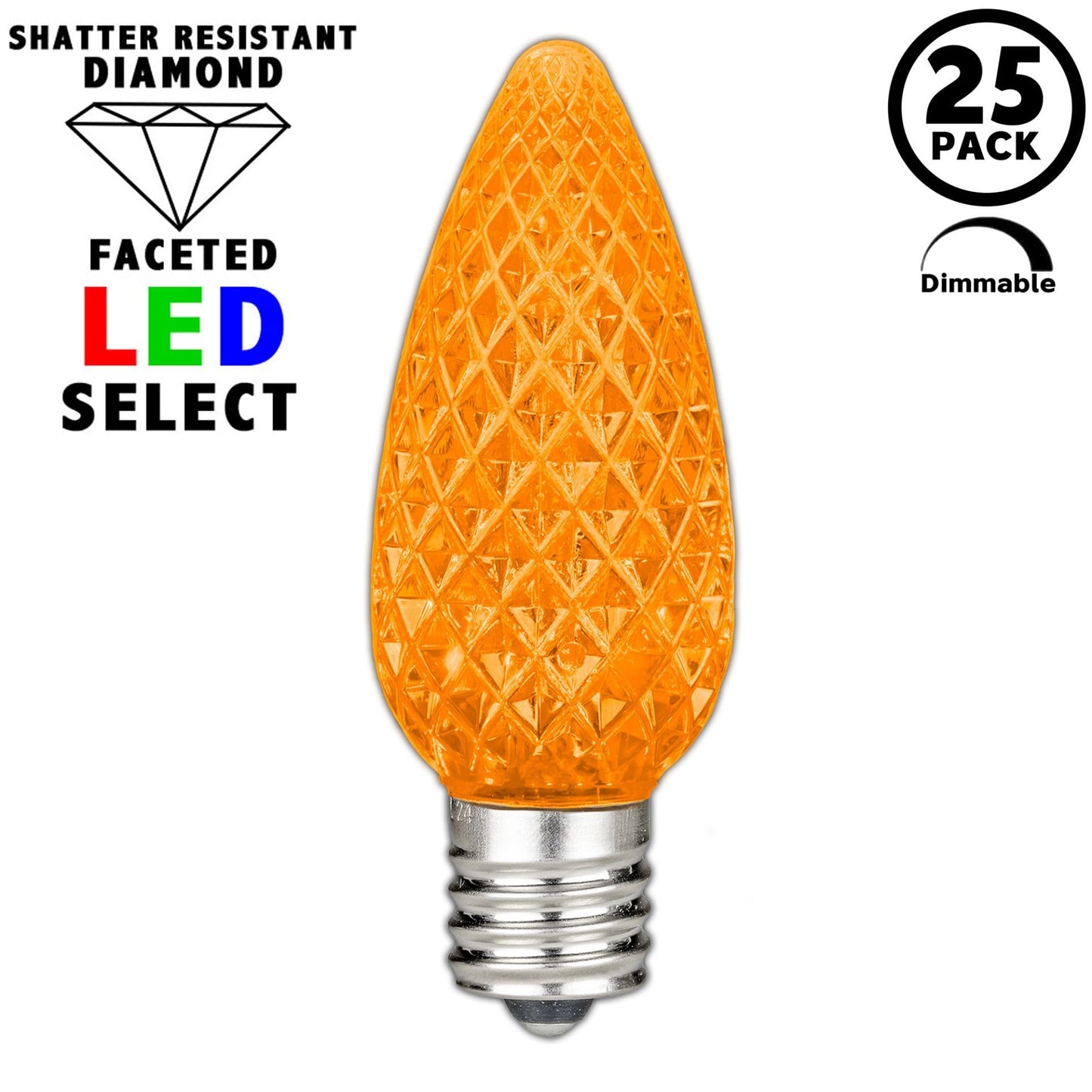 Novelty Lights 25 Pack Orange C9 LED Faceted Christmas Replacement Bulbs