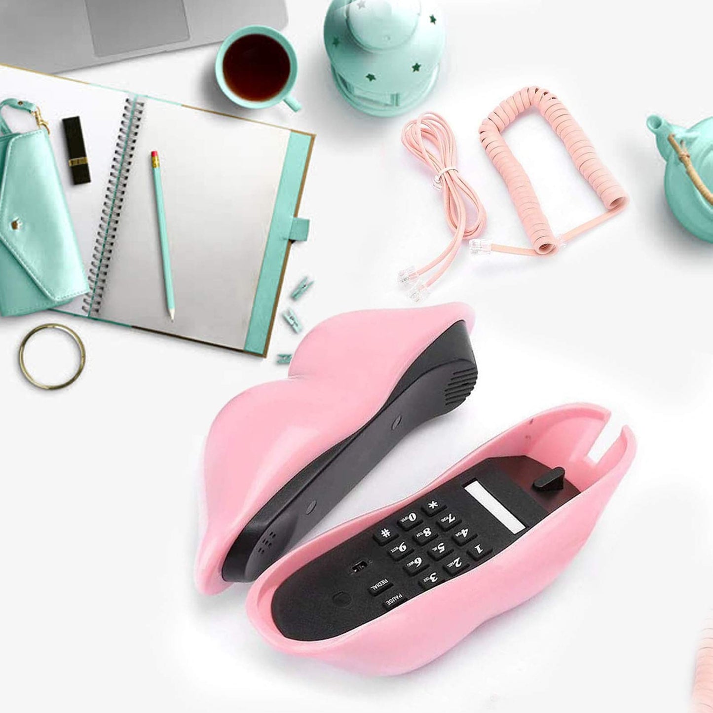 CHENJIEUS Lip Telephone, Advanced Home Telephone, Interesting Mouth Lip-Shaped Telephone, Electroplating Wire Phone Home Decoration, for Families