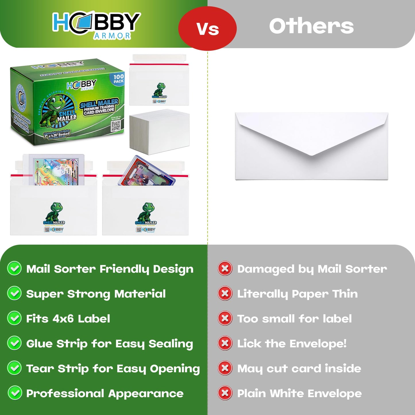 1 Pack Shell Mailer Trading Card Envelopes by Hobby Armor, 7" x 4.35" Trading Card Mailers for Shipping, Perfect Sized Shipping Envelope for Mailing