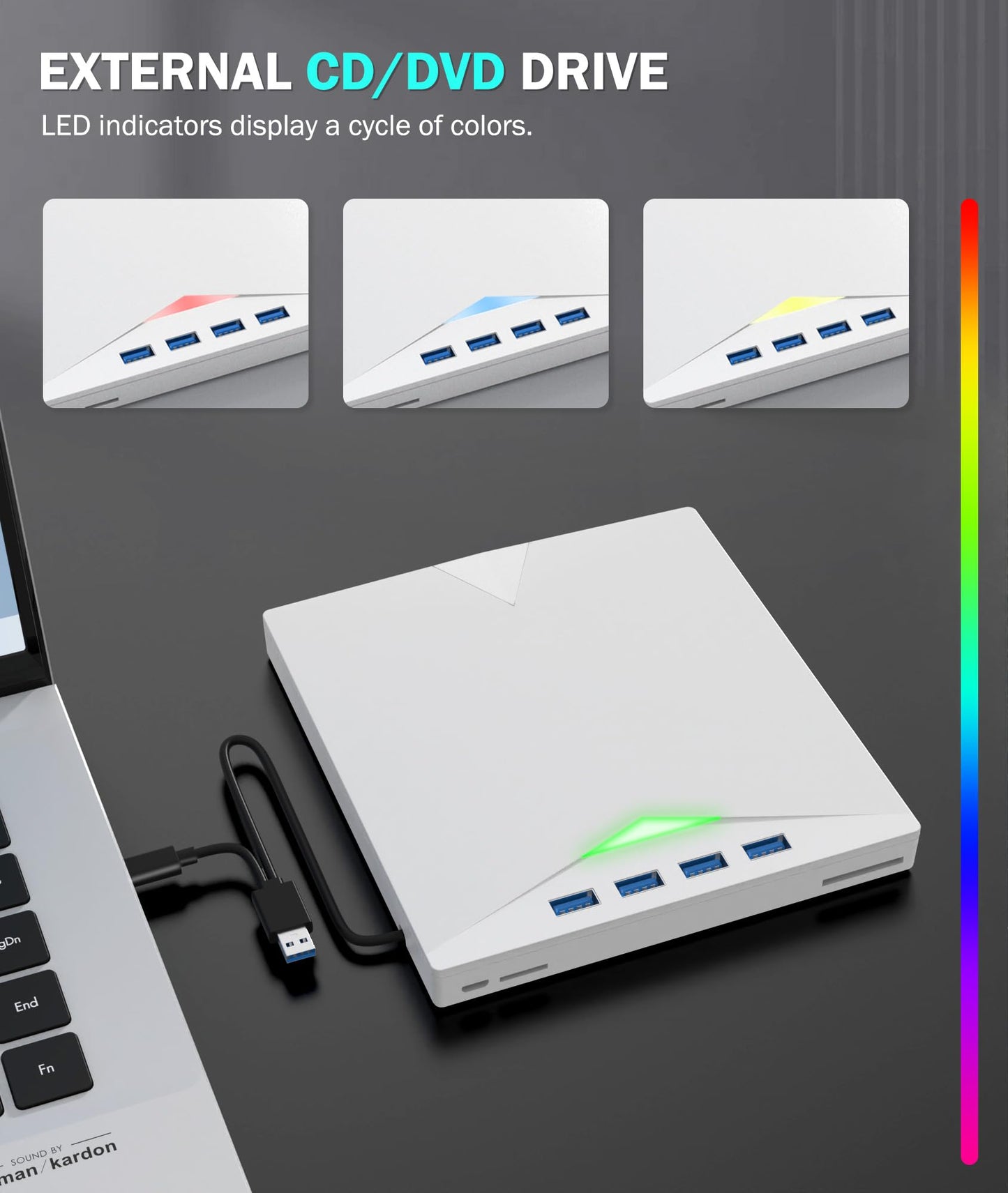 External CD/DVD Drive for Laptop PC,8 IN 1 LED Portable DVD Drive CD Burner CD-ROM DVD-/+RW Writer Reader with TF/SD Card Slots,USB 3.0 DVD Drive