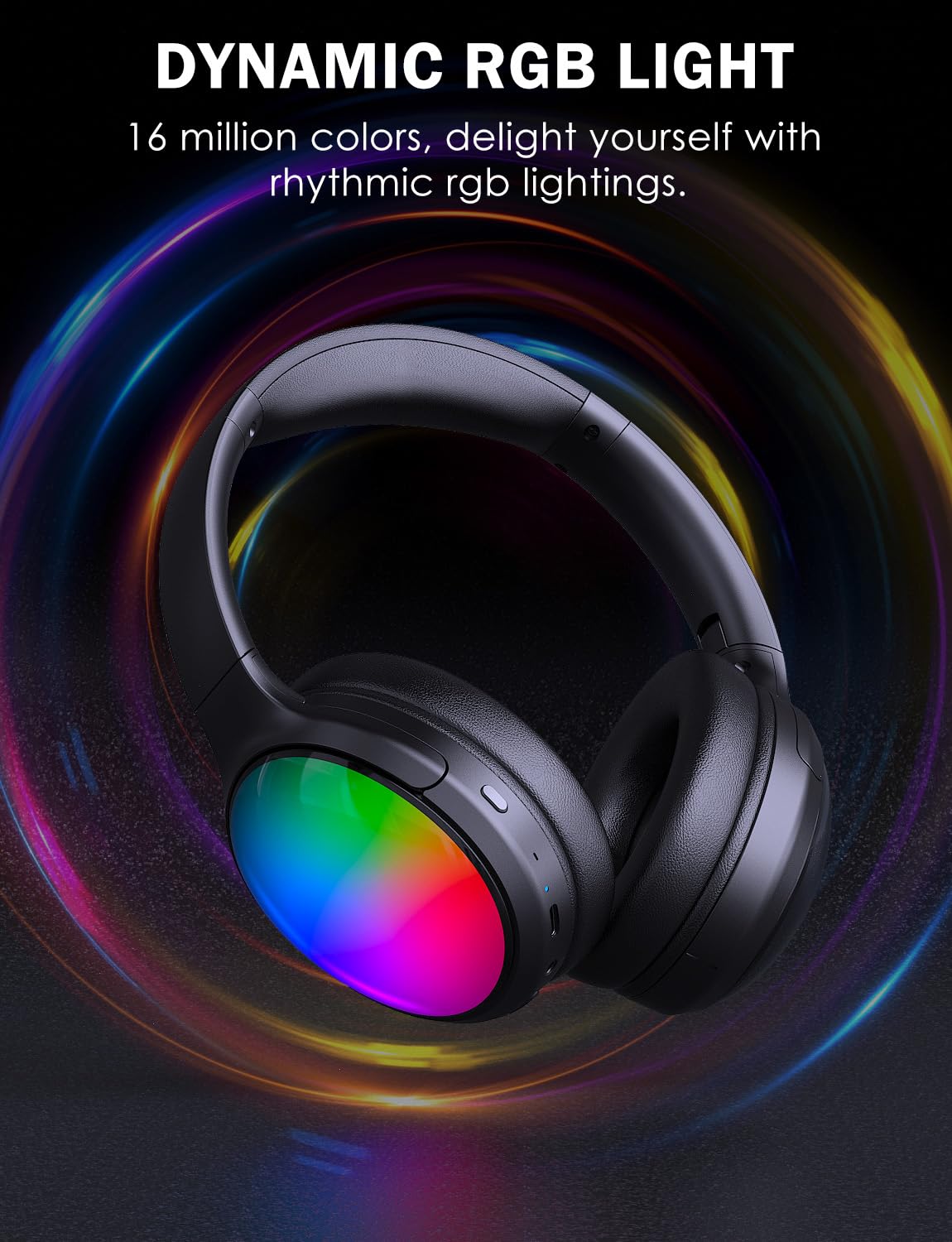 ONITOON Bluetooth Headphone with Cool RGB Light, Foldable Lightweight Wireless Over Ear Headphone, 90° Rotatable Earcups, HiFi Stereo with Deep Bass…