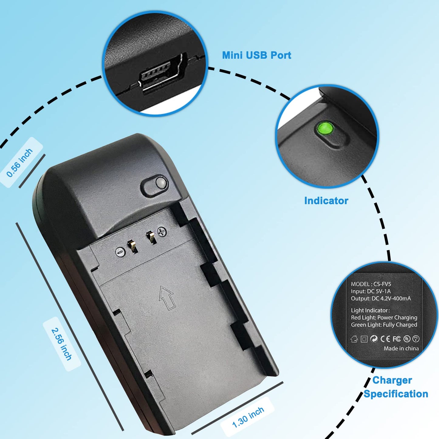 CofunKool Video Camera Camcorder NP-FV5 Battery Charger for NP-FV5 Plus 3.7V 2000mAh Battery and NP-FV5 1000/1500mAh Battery