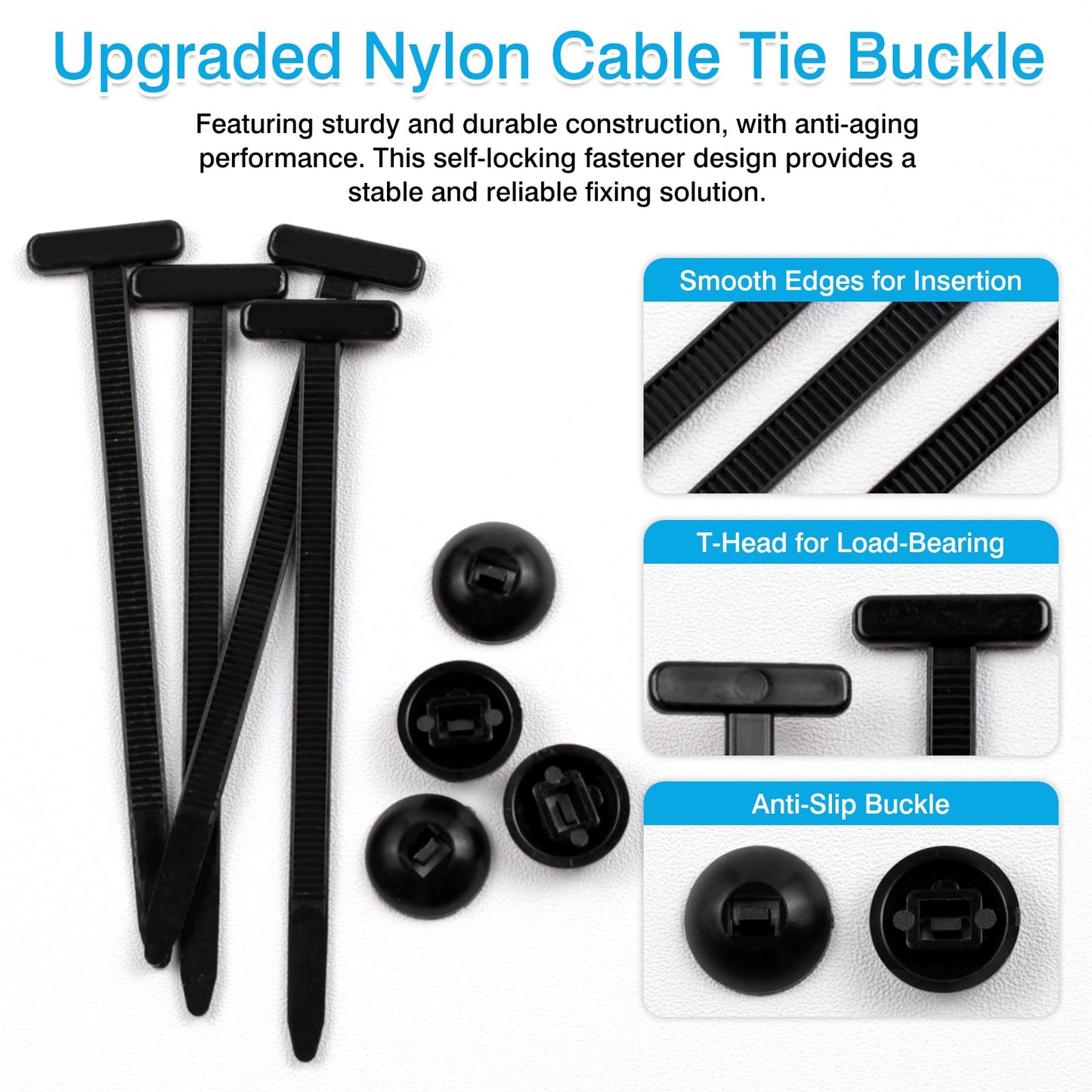 50-Pack Upgraded Heavy-Duty Nylon Cable Tie Buckles - Self-Locking Rivet Zip Ties for Car Repair, Home, Office, Garden & Workshop