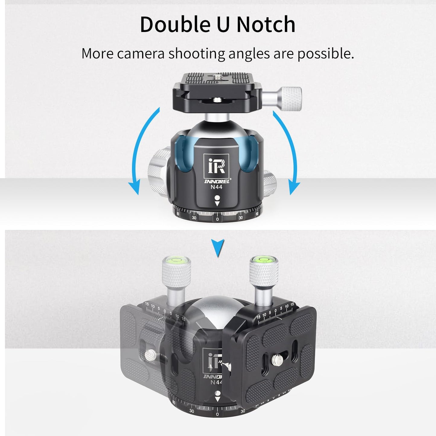 Low Profile Tripod Ball Head-INNOREL N44,Panoramic CNC Metal Camera Tripod Ball Head with Two 1/4" Screw Arca Swiss Quick Release Plates
