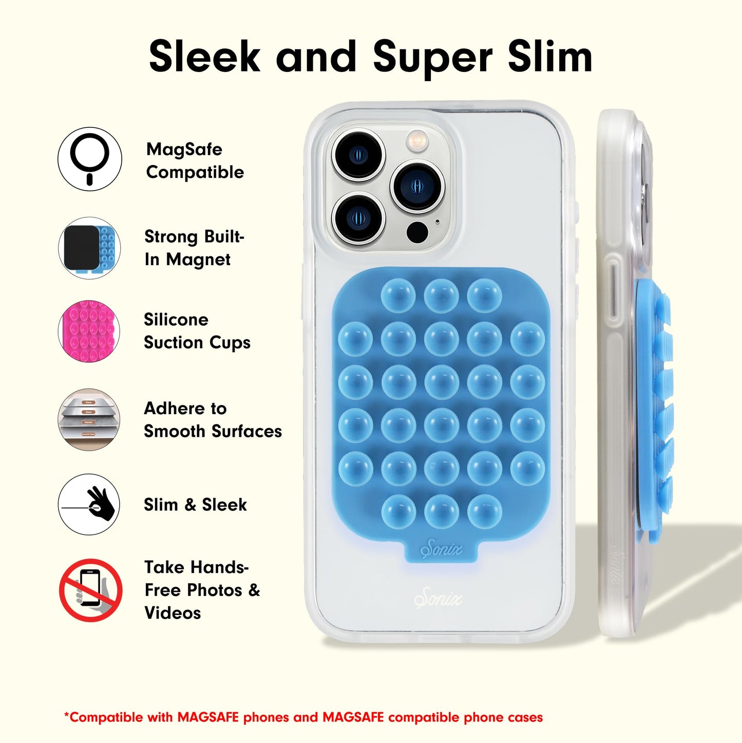 Sonix | Magnetic Silicone Suction Cup Phone Mount for iPhone | Compatible with MagSafe | Light Blue
