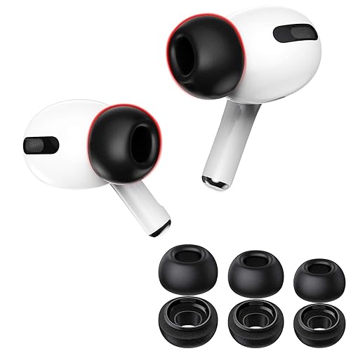 Lanwow Memory Foam Ear Tips for AirPods Pro 1st & 2nd Gen, 3 Pairs, Assorted S/M/L, Secure Fit, Black