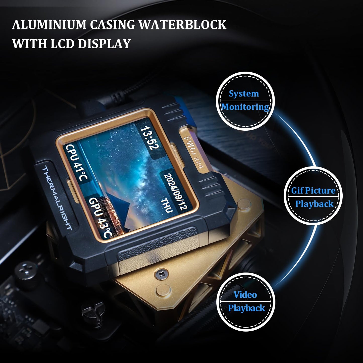 Thermalrlght FW360 Black ARGB CPU Water Cooler with 3 PWM Fans with 2000RPM,IPS LCD Screen with 320 * 240 Resolution,Liquid CPU Cooler,CPU PC Aio