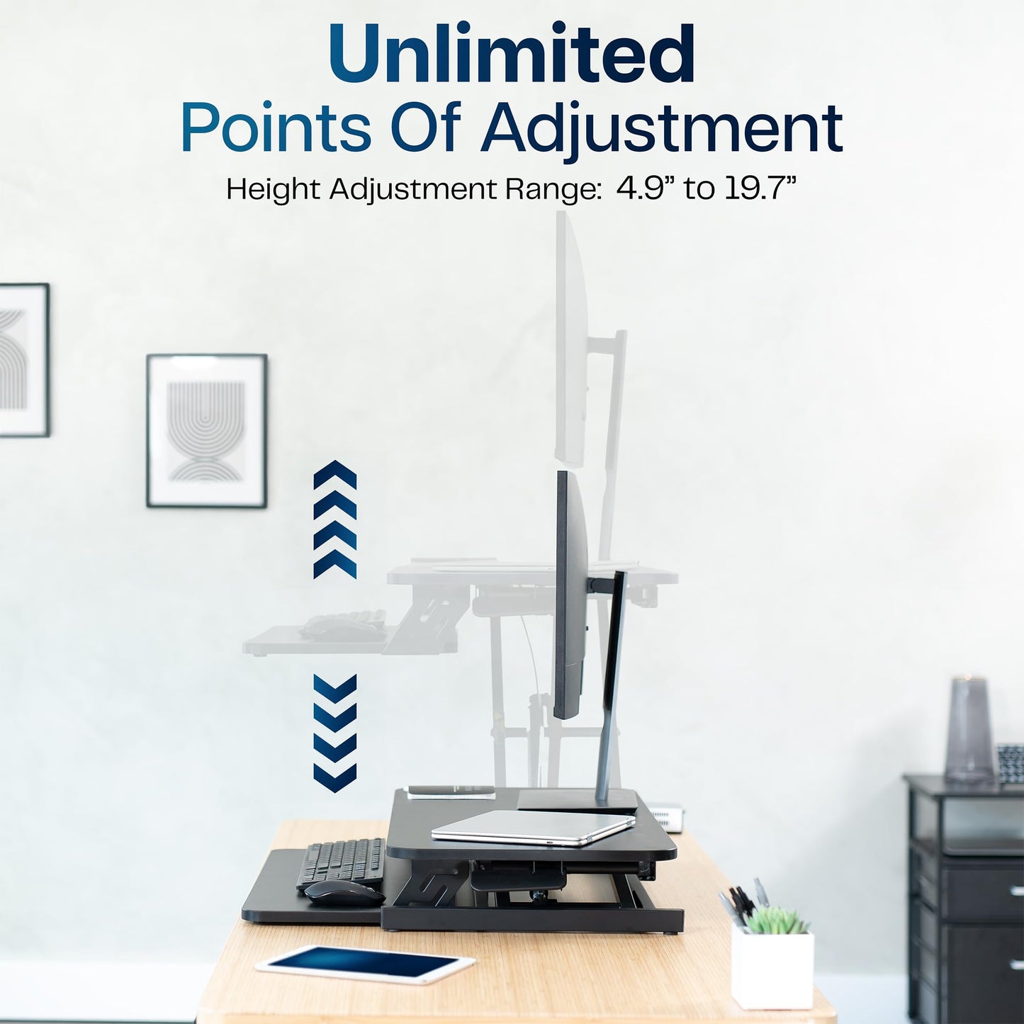 VIVO Height Adjustable 32 inch Stand Up Desk Converter, Quick Sit to Stand Tabletop Dual Monitor Riser Workstation, Black, DESK-V000S