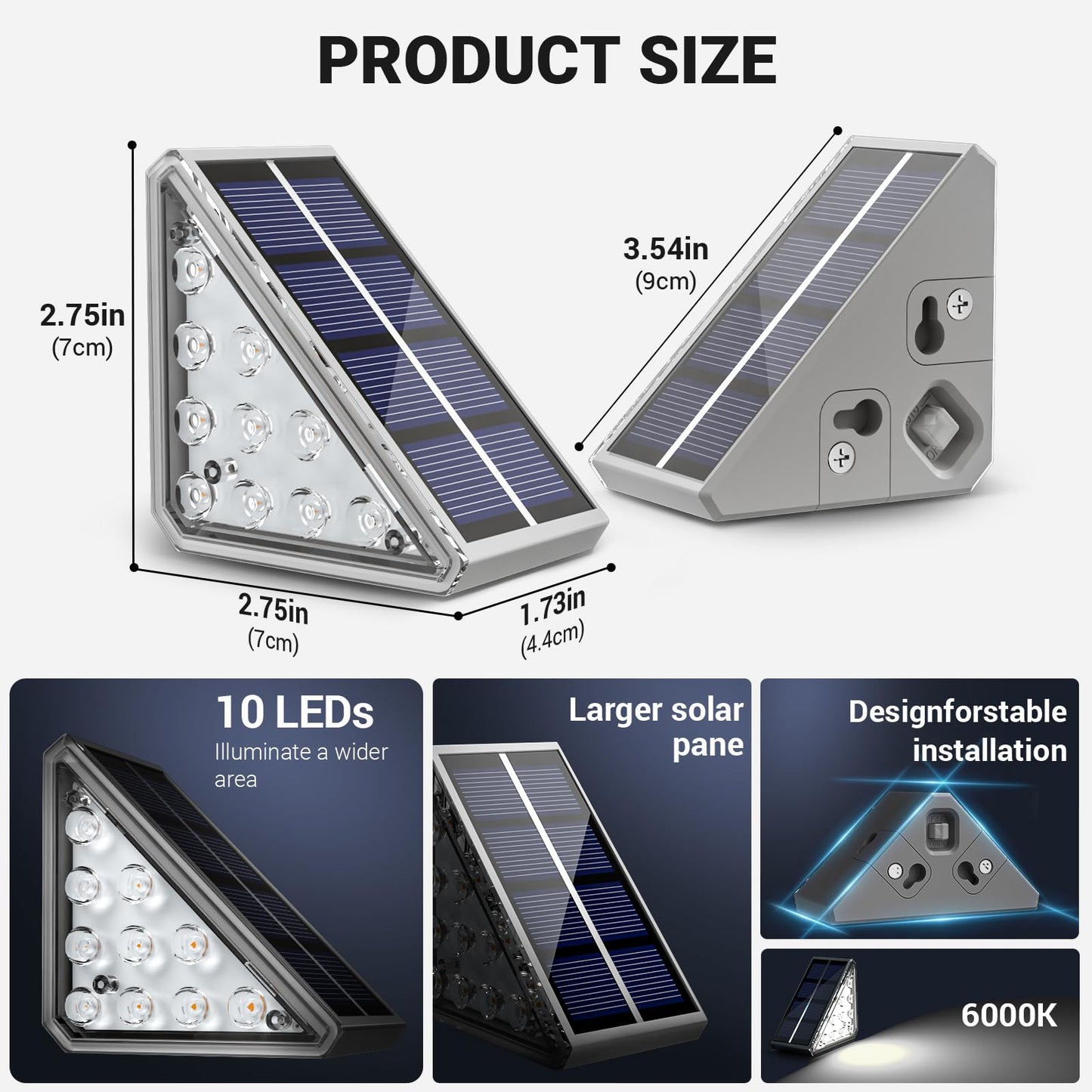 NIORSUN Outdoor Step Lights, 12 Pack Solar Stair Lights Outdoor Waterproof IP67 Auto On Off, Solar Lights for Steps,Stair,Patio,Yard,Porch,Front