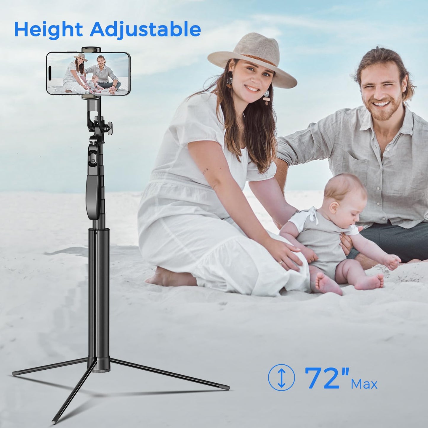 Selfie Stick Travel Tripod for Cell Phone with Remote Control and Phone Holder, Extendable Selfie Stick for iPhone, iPhone Tripod for Video Recording