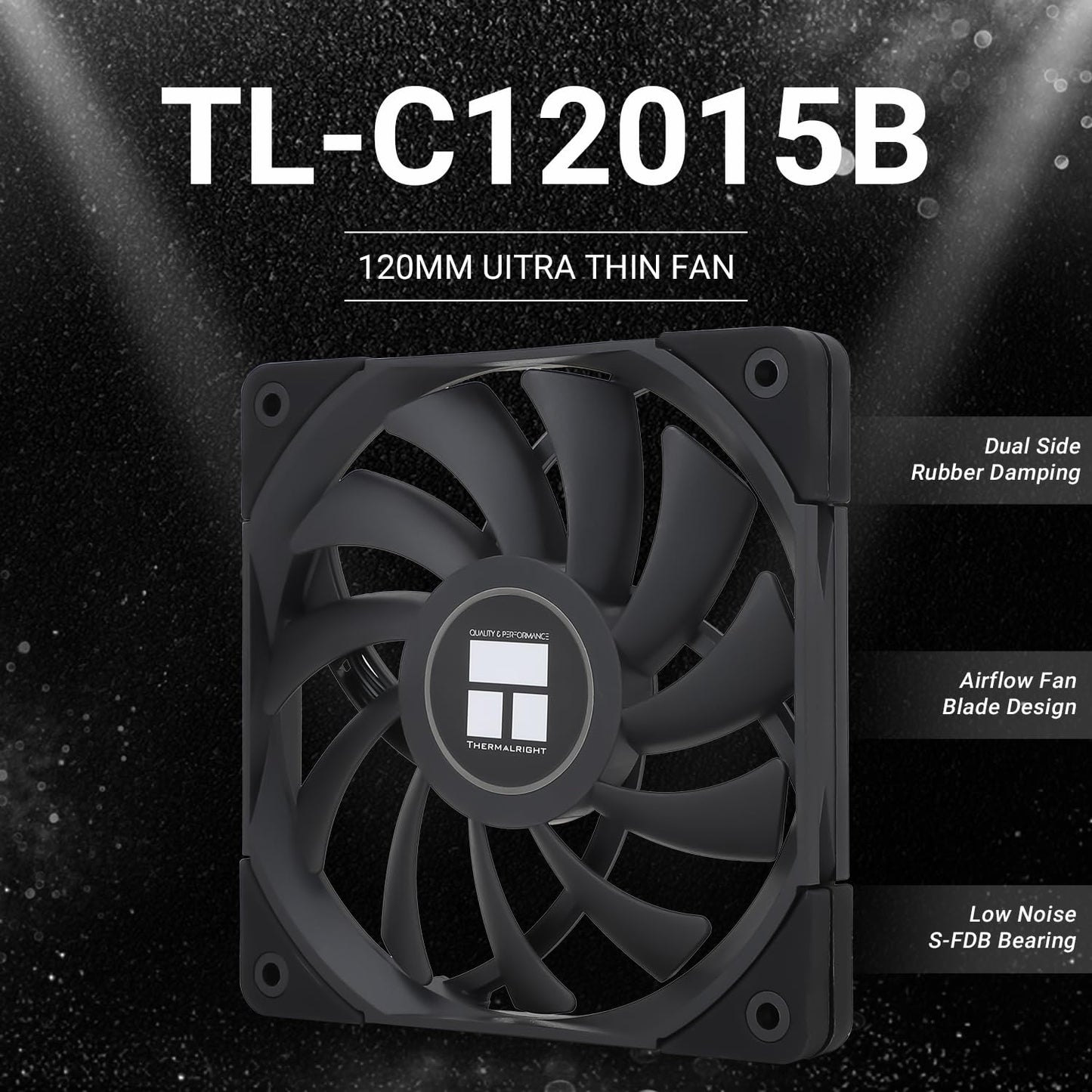 Thermalright C12015B CPU Fan Computer case Fan Quiet 4pin PWM PC Fan,15mm Slimline Cooler Fan,120mm CPU Cooling(Black)