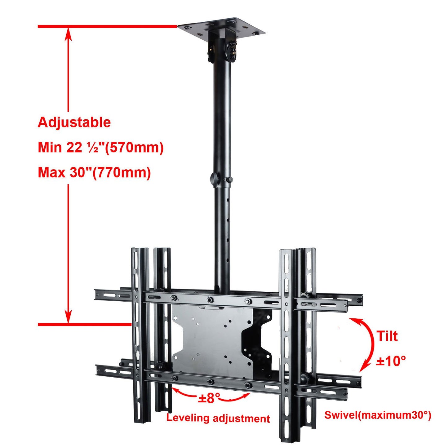 VideoSecu Tilt Swivel Height Adjustable Dual TV Ceiling Mount for Most 32"-75" Double LCD LED TVs Monitors up to VESA 600x400mm with TV Ceiling Mount