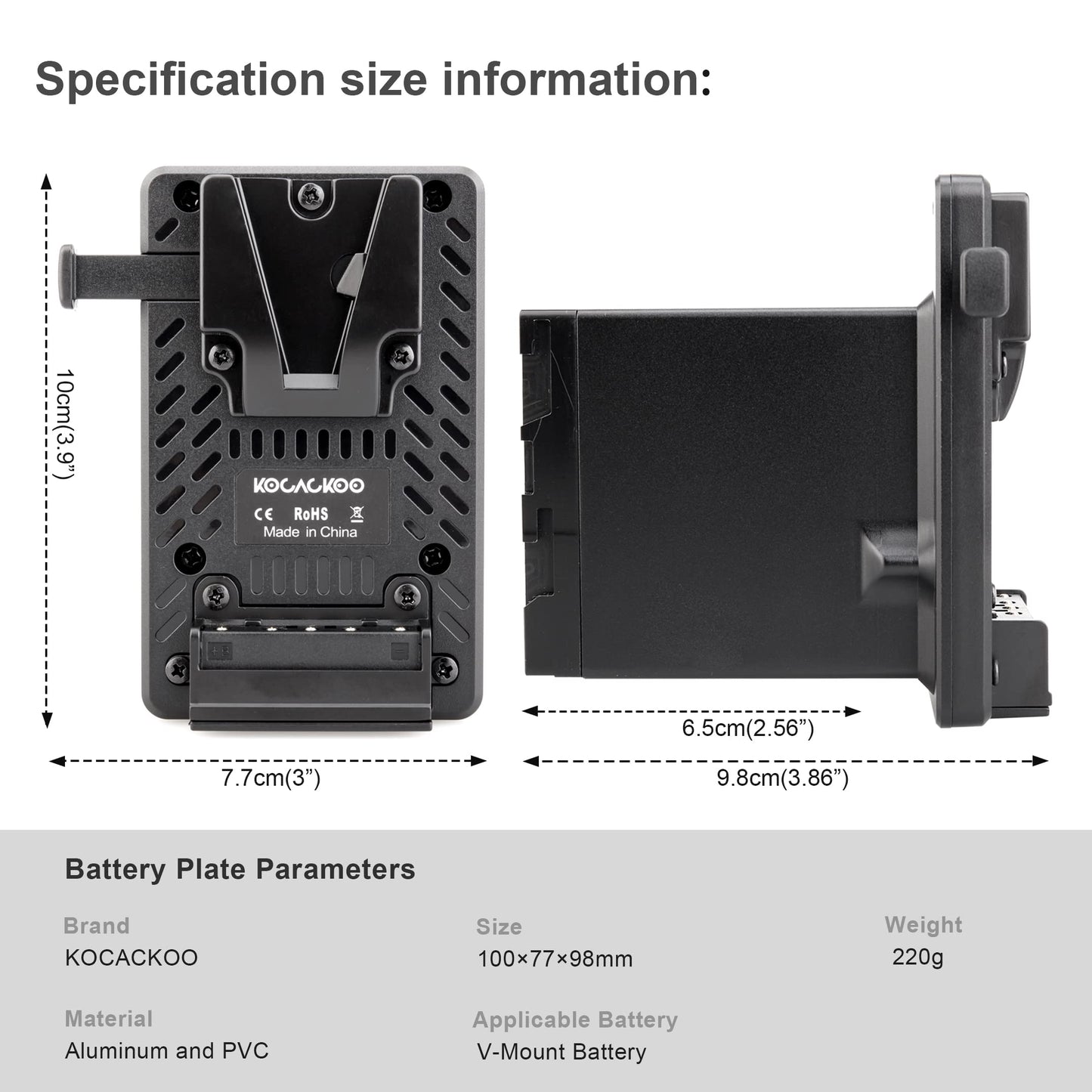 kocackoo Fully decoded V-Mount Battery to BP-U Series Battery Conversion Adapter Plate for Sony ILME-FX6/FX6VK?PXW-Z190/FS5/Z280/Z190 Camcorders, etc.