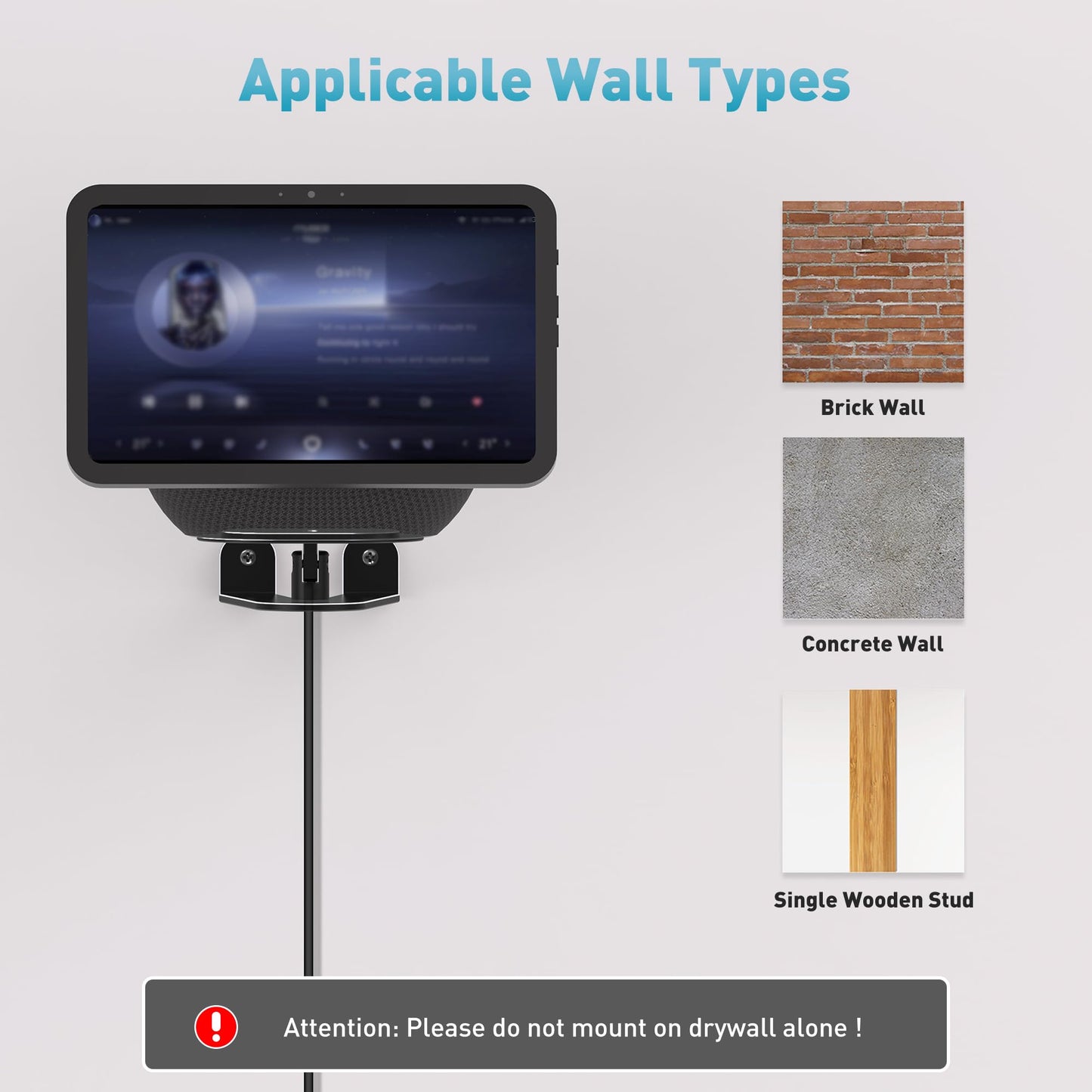 Letlar Adjustable Wall Mount for Echo Show 8 2025 and Echo Show 11, Swivel and Tiltable, Easy Installation Mount, Sturdy and Durable Bracket for