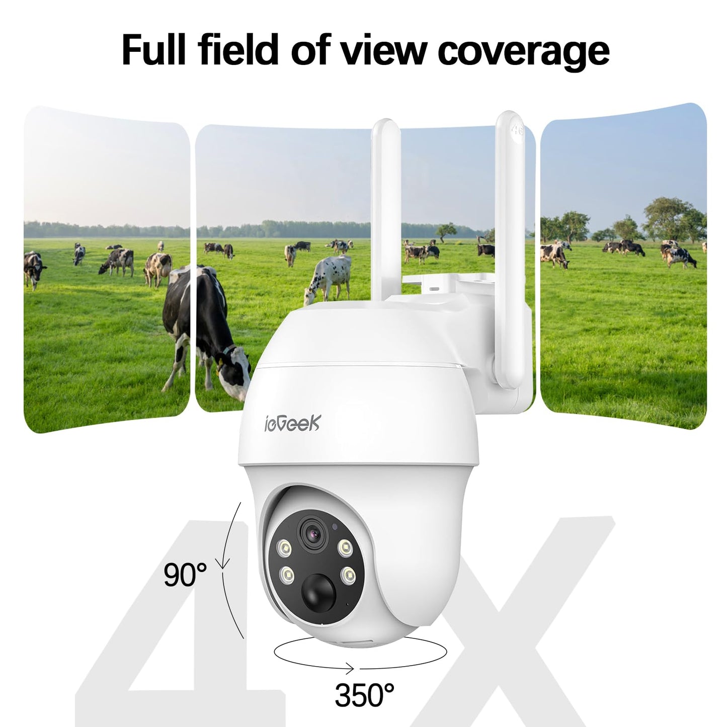 ieGeek 4G LTE Cellular Security Camera Wireless Outdoor, No WiFi Battery Powered Cameras with Solar Panel, 2K HD Color Night Vision, 2-Way Audio, 360°
