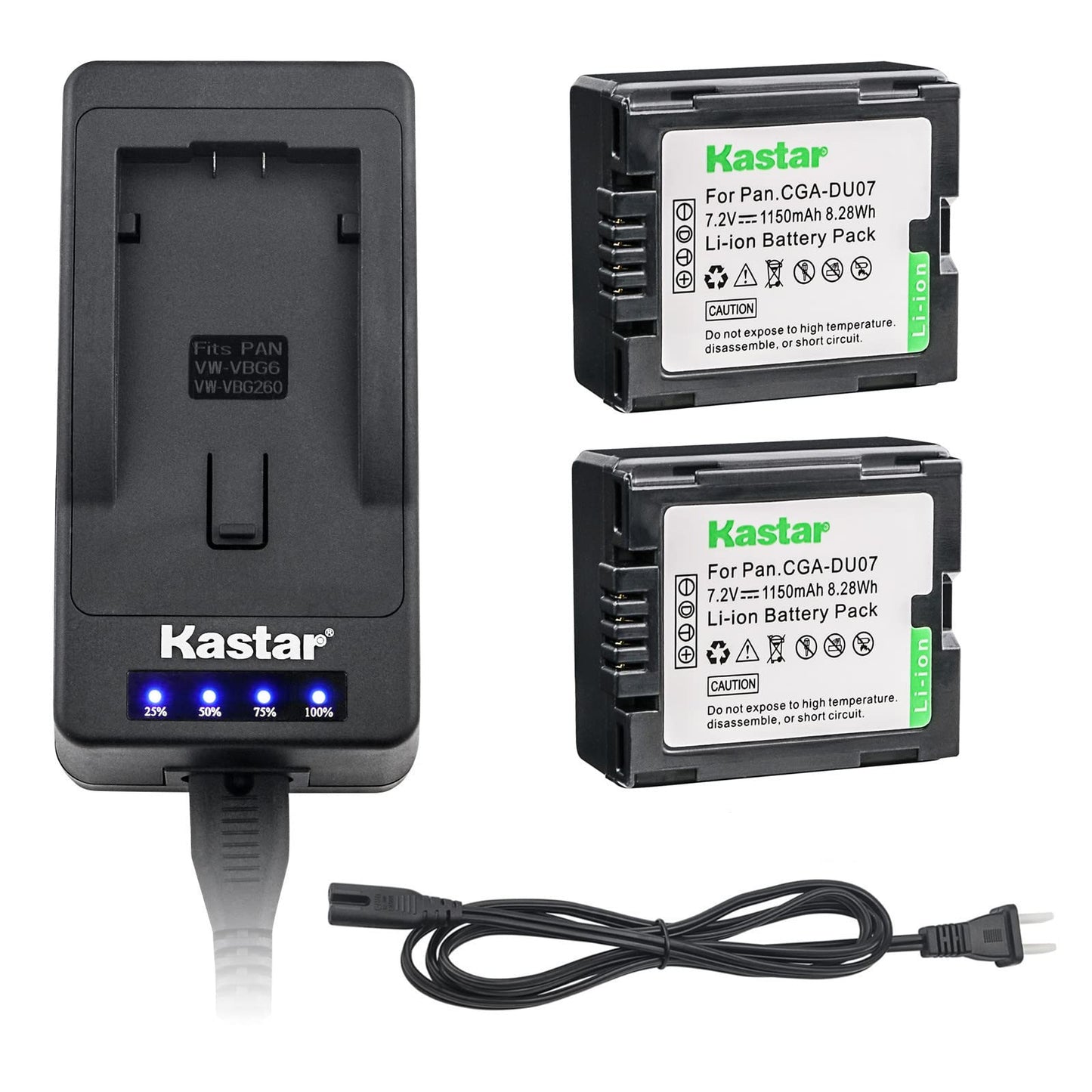 Kastar LED Super Fast Charger & Camcorder Battery X2 for Panasonic CGR-DU06 CGA-DU07 CGR-DU07 NV-GS330 GS508 MX500 PV-GS180 GS400 GS500 SDR-H48 H250