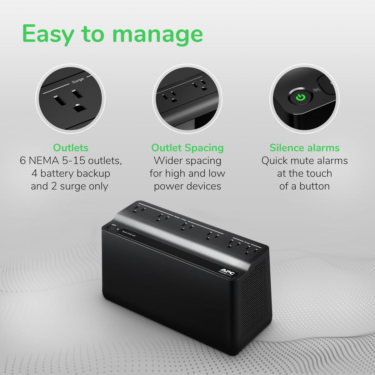 APC BE425M UPS Battery Backup and Surge Protector for Small Electronics