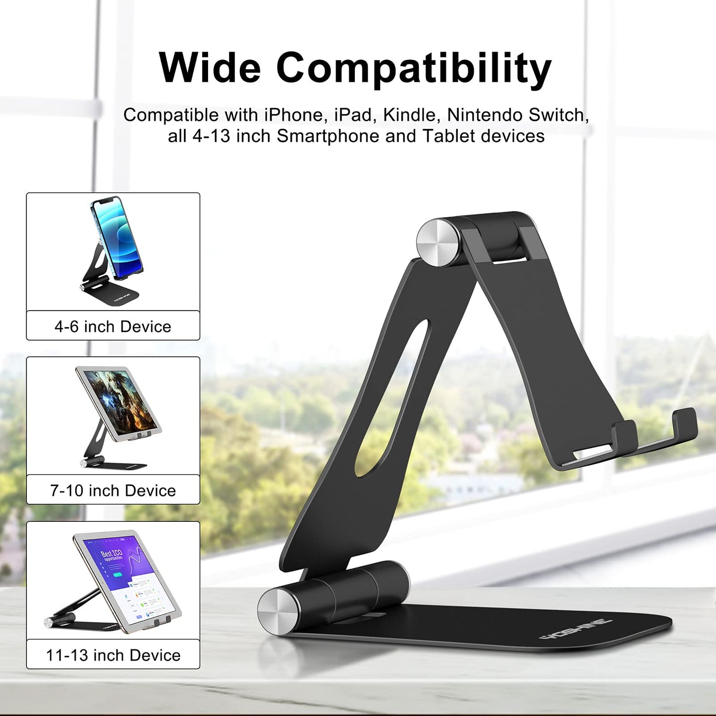 YOSHINE Cell Phone Stand, Upgraded Phone Stand for Desk, Adjustable Tablet Stand, Foldable Portable Aluminum Phone Holder, Cradle, Dock for All iPhone
