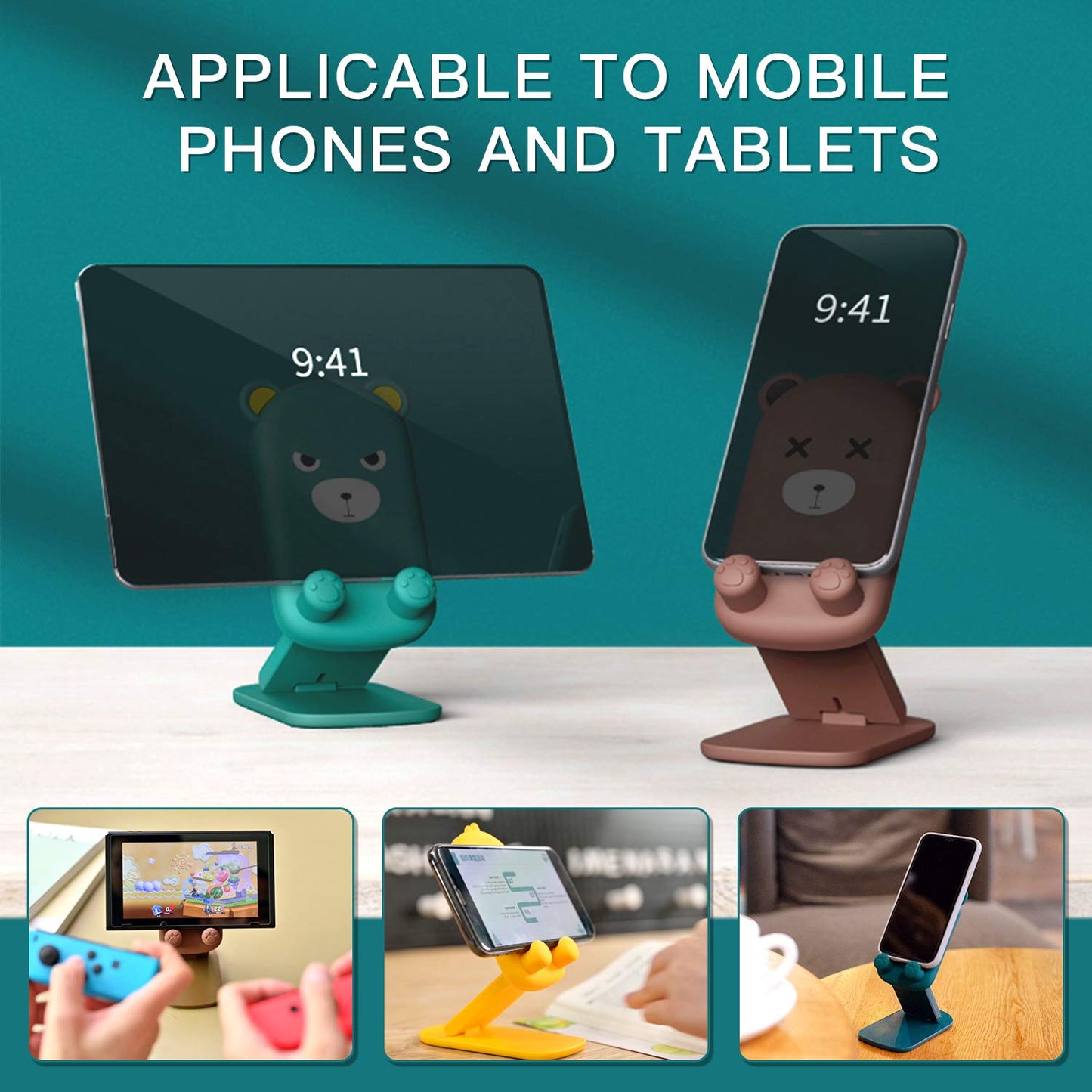 Anpdasi Cute Cell Phone Stand Foldable Adjustable Animal Phone Holder for Desk Silicone Protection Compatible with iPhone 16 15 14 13 12 Pro Max iPad