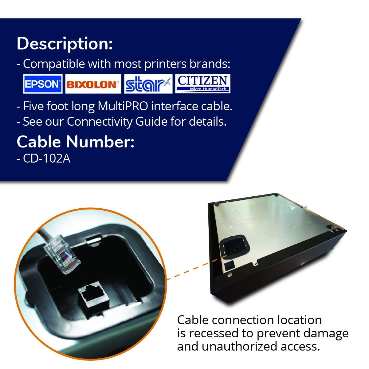 APG Printer Interface Cable | CD-102A | Cable for Cash Drawer to Printer Connection | 1 x RJ-12 Male - 1 x RJ-45 Male | Connects to EPSON and Star