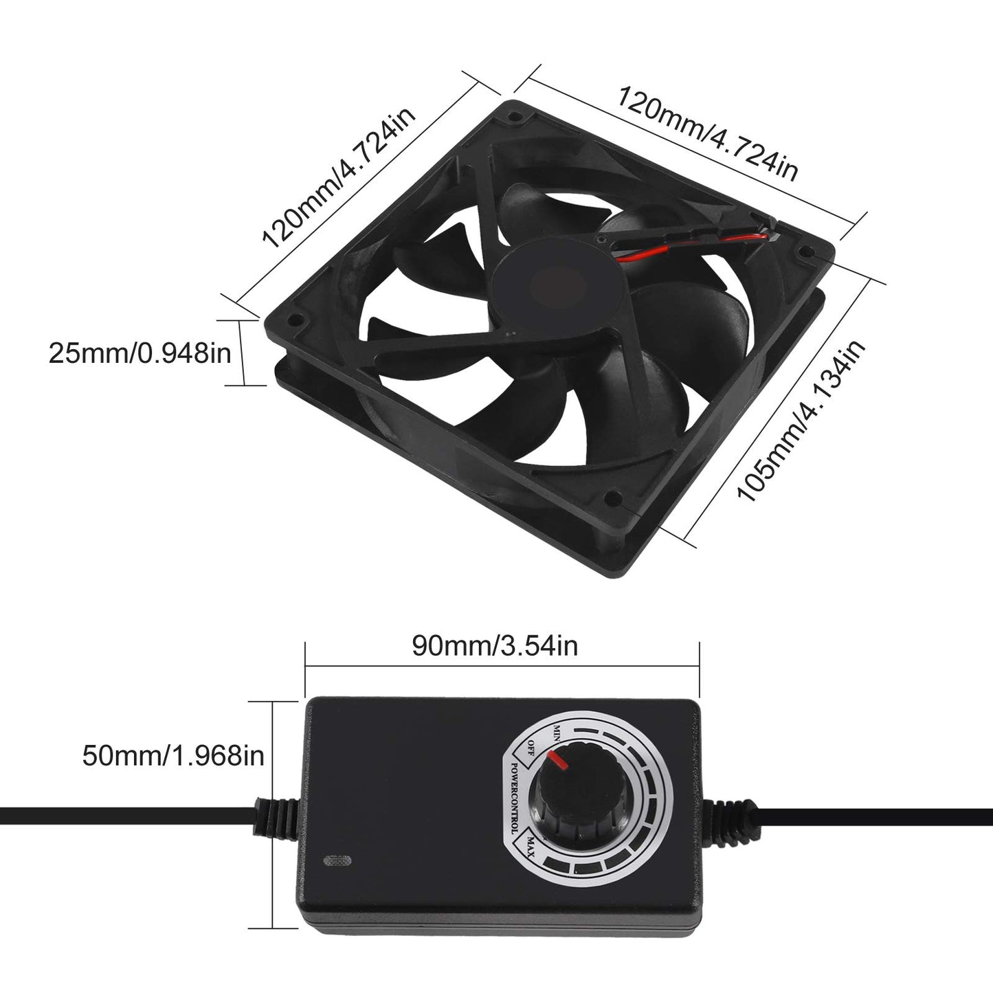 2PCS Blower Cooling Fan 120x25mm 110V 220V AC Powered Cooling Fan Dual-Ball Bearings 3 to 12V Speed Controller Fan for Receiver DVR Compatible